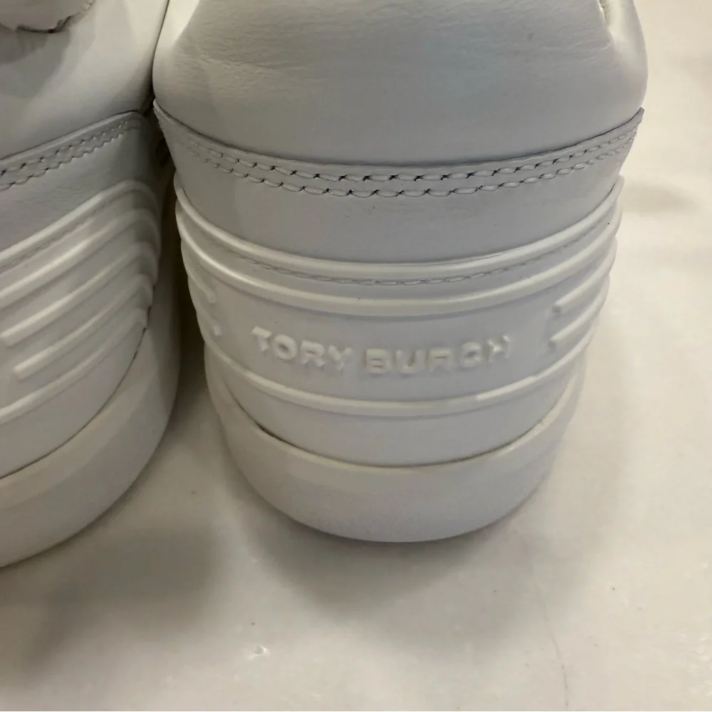 Tory Burch Clover Court Sneakers White Napa Leather Lace Up NEW Sz 7.5